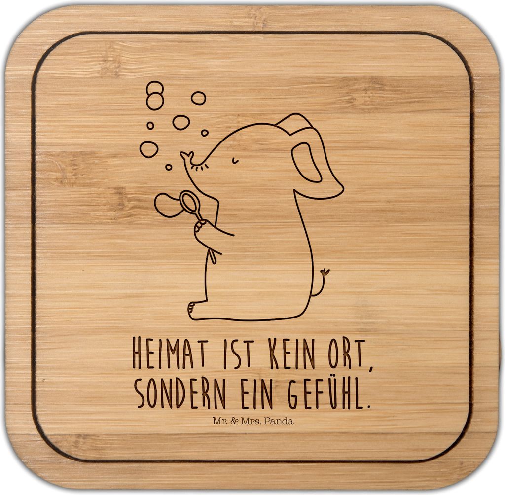 Mr. & Mrs. Panda Tassenuntersetzer Elefant Seifenblasen - Transparent - Geschenk, gläseruntersetzer, Heimat, Liebe, Untersetzer Kork, Liebesspruch...