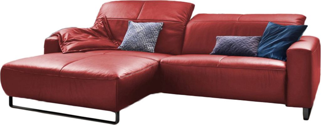 KAWOLA Sofa YORK Leder Life-line rot Rec links Fuß Metall schwarz mit Sitztiefenverstellung