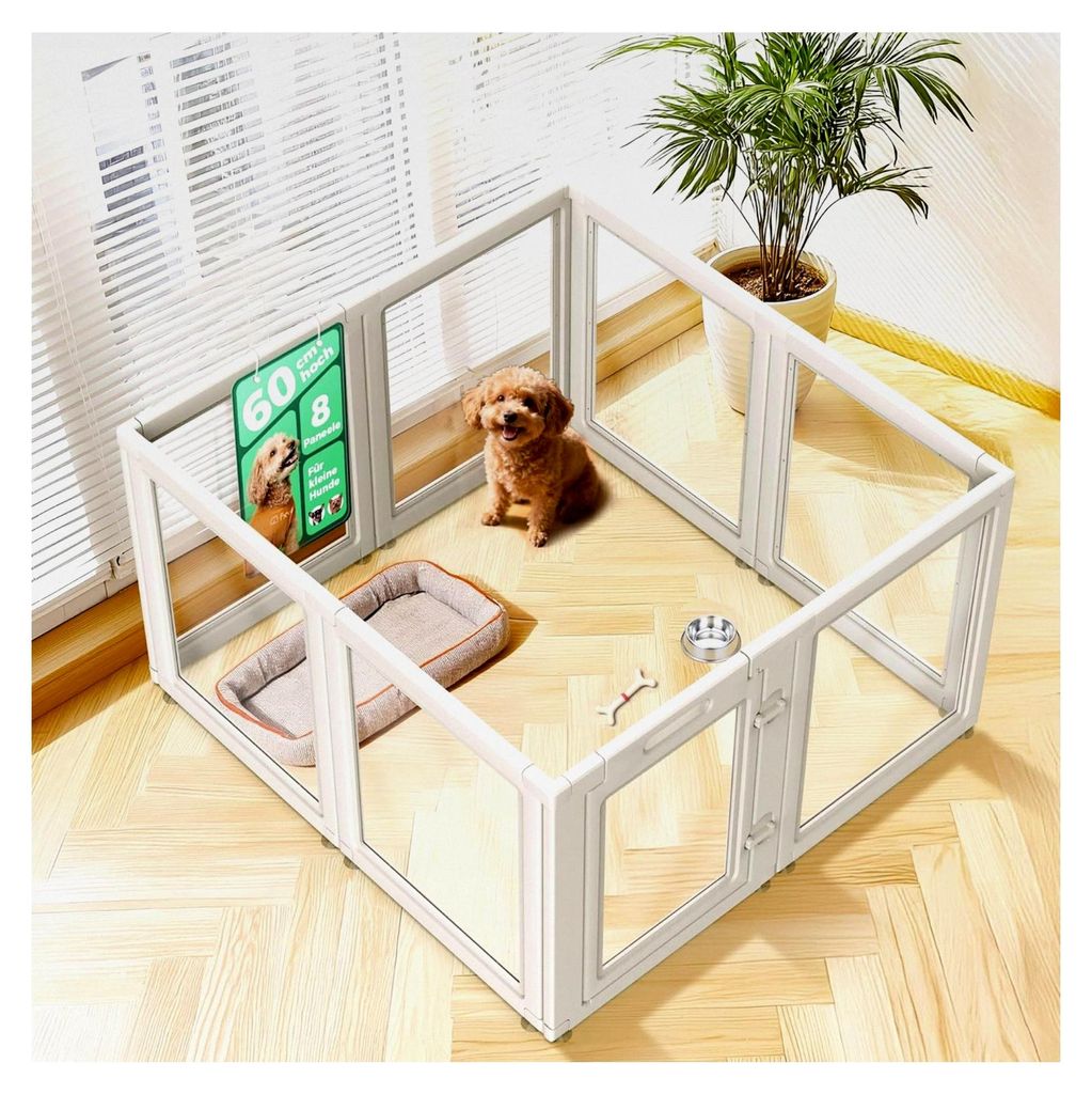 Acryl-Hundespielplatz für Welpen und kleine Hunde, 24 Zoll, 8 Paneele, weiß