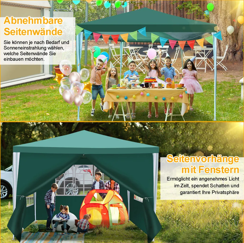 Gazebo da Esterno Hengda 3x3m Verde con Pannelli Laterali Rimovibili - 4