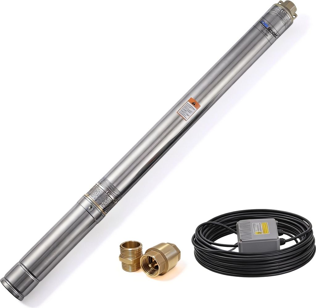 CHM GmbH Tiefbrunnenpumpe 3 Zoll 750 Watt 3780 l/h 8,4 Bar 30m Kabel+ Schutzbox