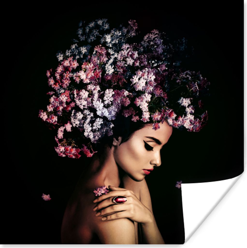 MuchoWow Poster Blossom - Frau - Rosa - Luxus 100x100 cm - Babyzimmer