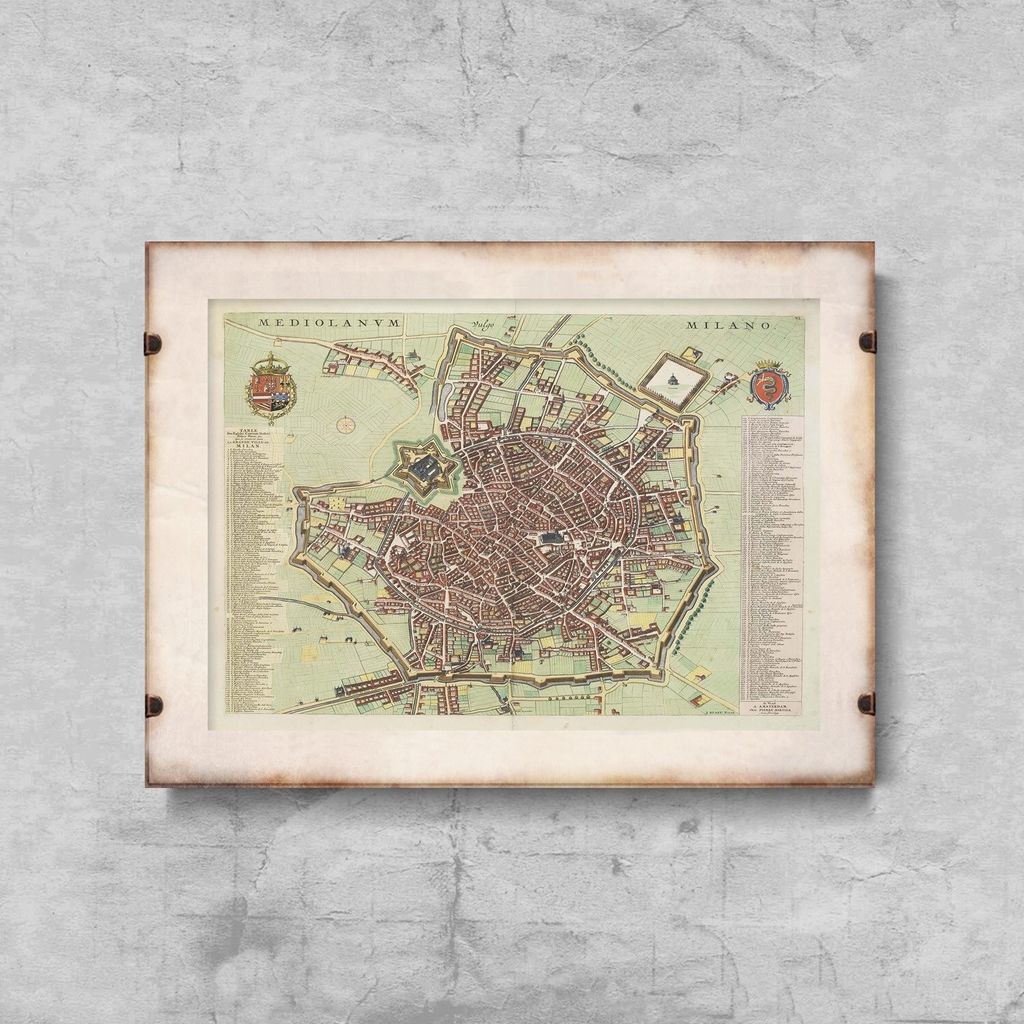 Poster - Leinwand - 29,7 cm x 21 cm - Leinwandposter - Alte Karte Milano Italia