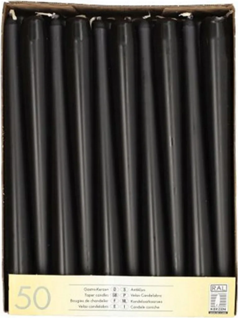 Bougies Longues Noires 22mm Longue Durée - Boîte de 50 Unités PAPSTAR