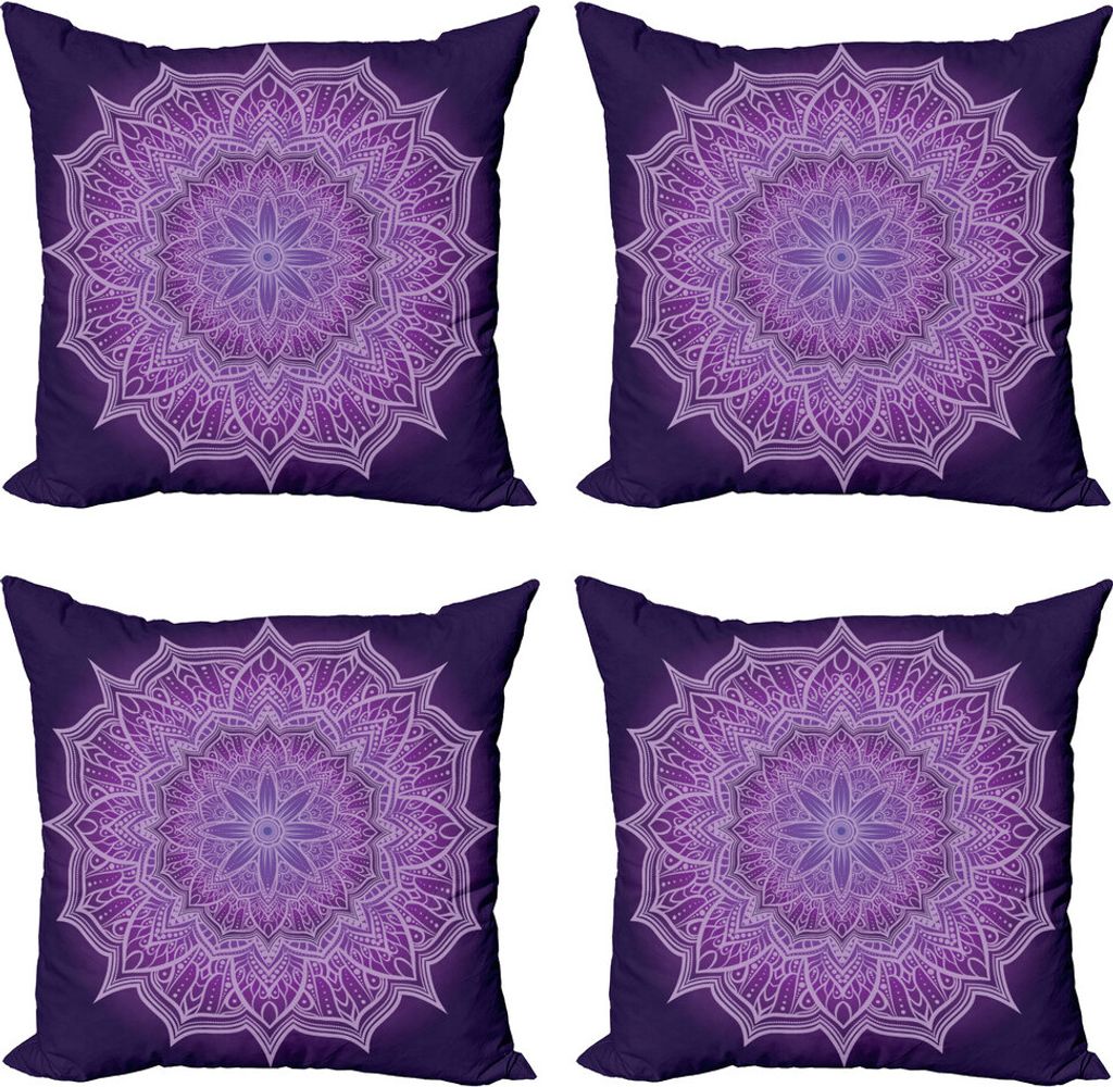 ABAKUHAUS lila Mandala Kissenbezug Set (4 Stück), Hand gezeichnete Spitze, Moderner Doppelseitiger Digitaldruck, 50 cm x 50 cm, Dark Purple Pale M...