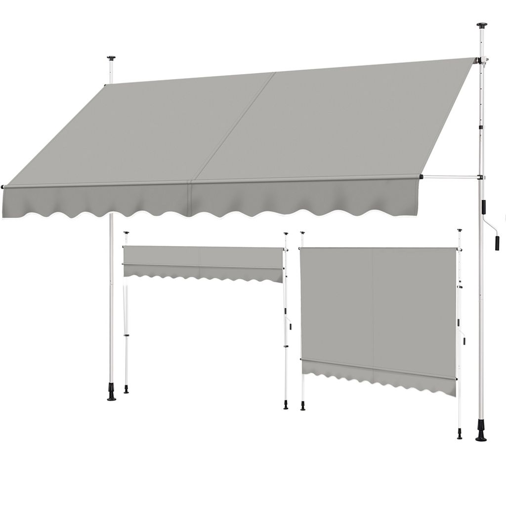 Yaheetech Balkonmarkise mit Handkurbel 300x180cm Klemmmarkise Sonnenschutz ohne Bohren Sonnenmarkise höhenverstellbar Hellgrau