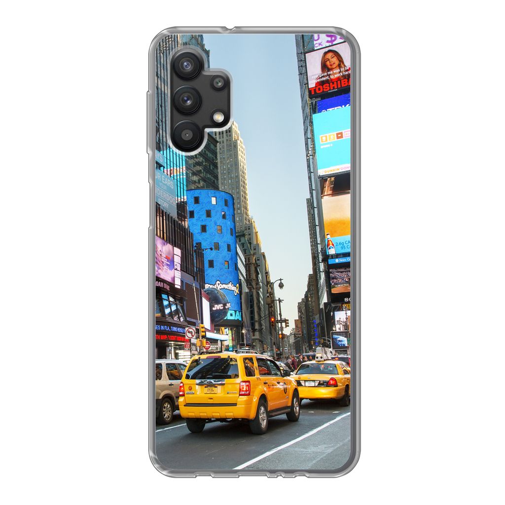 MuchoWow Handyhülle Schutzhülle Hülle für Samsung Galaxy A32 5G New York - Taxi - Gelb Silikon Softcase Handy Hülle - Softcase