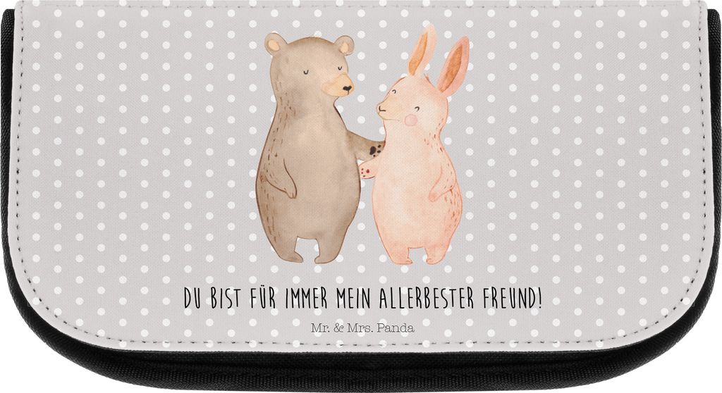 Mr. & Mrs. Panda Kulturtasche Bär und Hase Umarmen - Grau Pastell - Geschenk, Liebe, Make-up Organizer, Kulturbeutel, Kosmetiktasche, Best Friends...