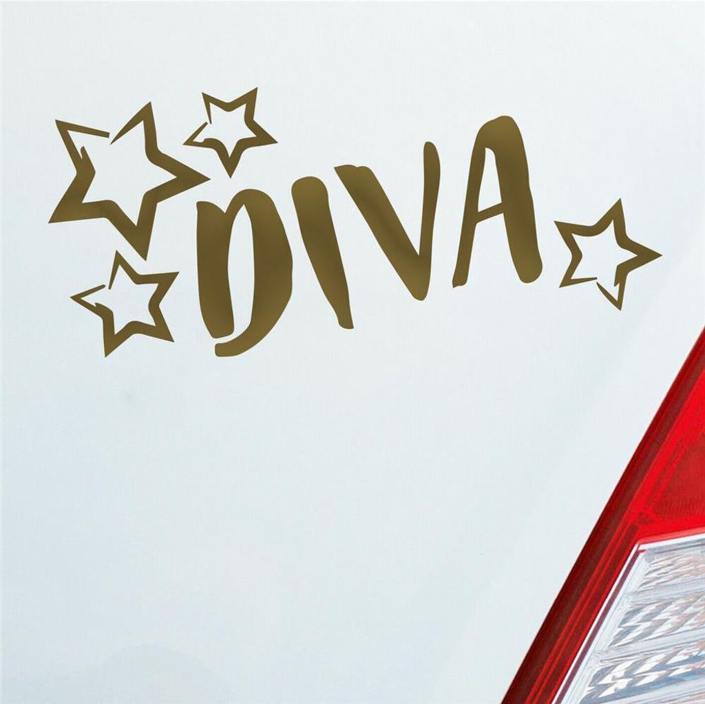 Auto Aufkleber Diva Sterne Stars Schriftzug 17,5x10 cm Gold Sticker Heckscheibenaufkleber