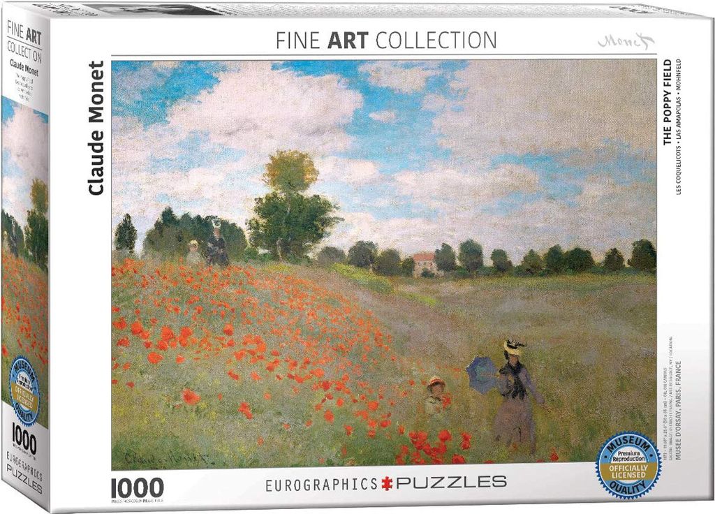 1000 Teile Puzzle - Puzzle - Mohnfeld bei Argenteuil von Claude Monet + Puzzle Alu Rahmen für 1000er