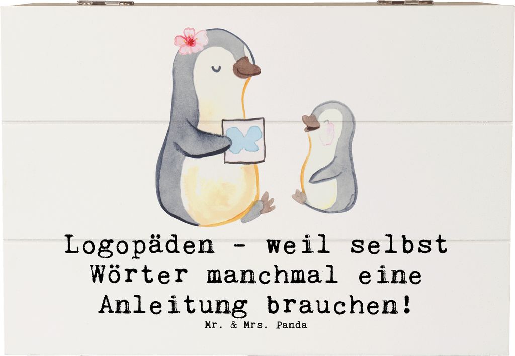 Mr. & Mrs. Panda Holzkiste Logopädin Helden 22 x 15 cm - Weiß - Geschenk, Sprache, Beruf, Schatulle, Kiste, geschenkbox holz, Truhe, Erwachsene, ...