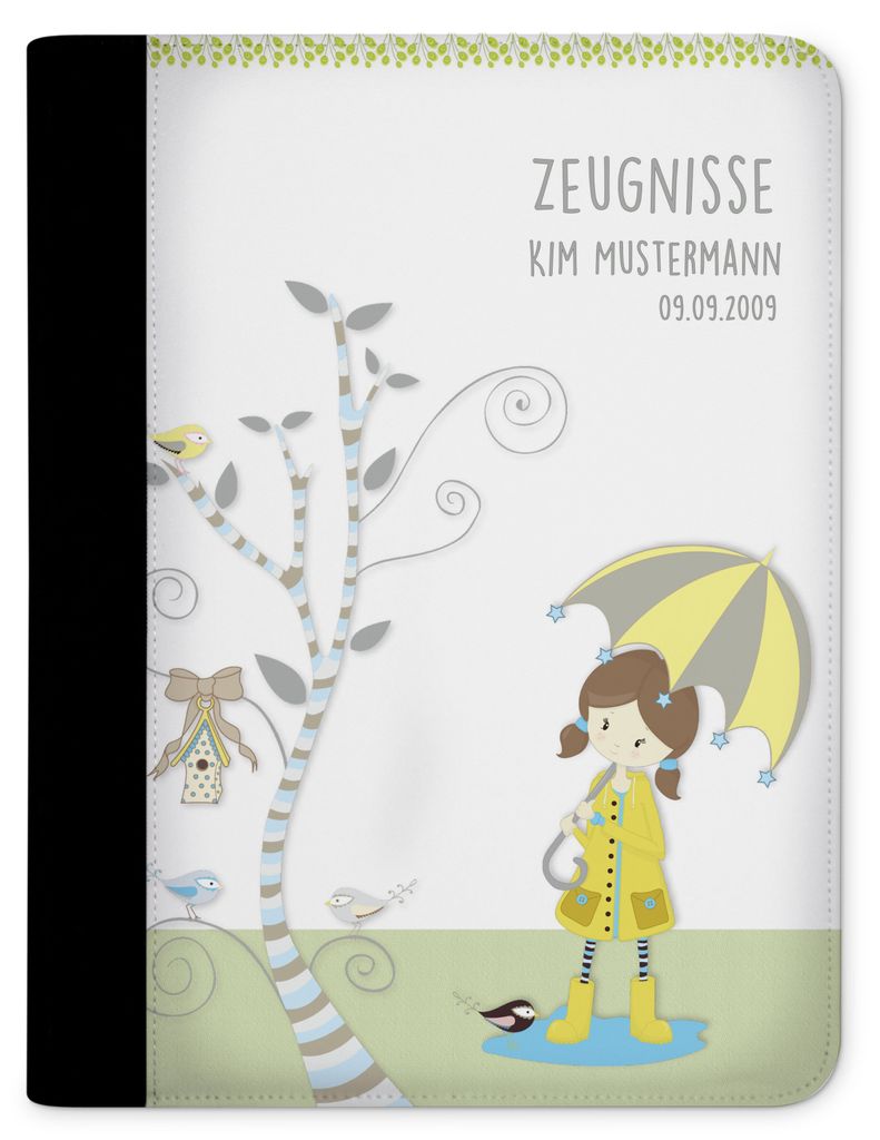 Zeugnismappe, Dokumentenmappe, Ordner A4, Regenmädchen mit Klarsichthüllen
