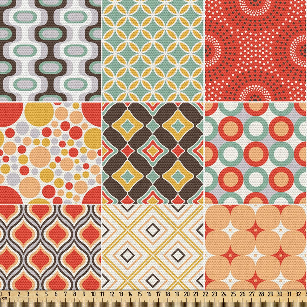 ABAKUHAUS Jahrgang Gewebe als Meterware, Mosaik Vintage Muster Mit Diagonalem Geometrischem Form Entwurfs Druck Bild, 10 M (148 x 1000 cm), Mehrfarbig
