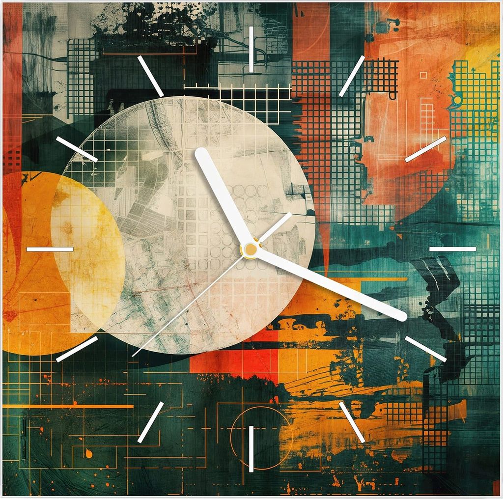 Wanduhr aus Glas mit Motiv Abstrakte Geometrie- 30 x 30 cm - inkl. Aufhängesystem