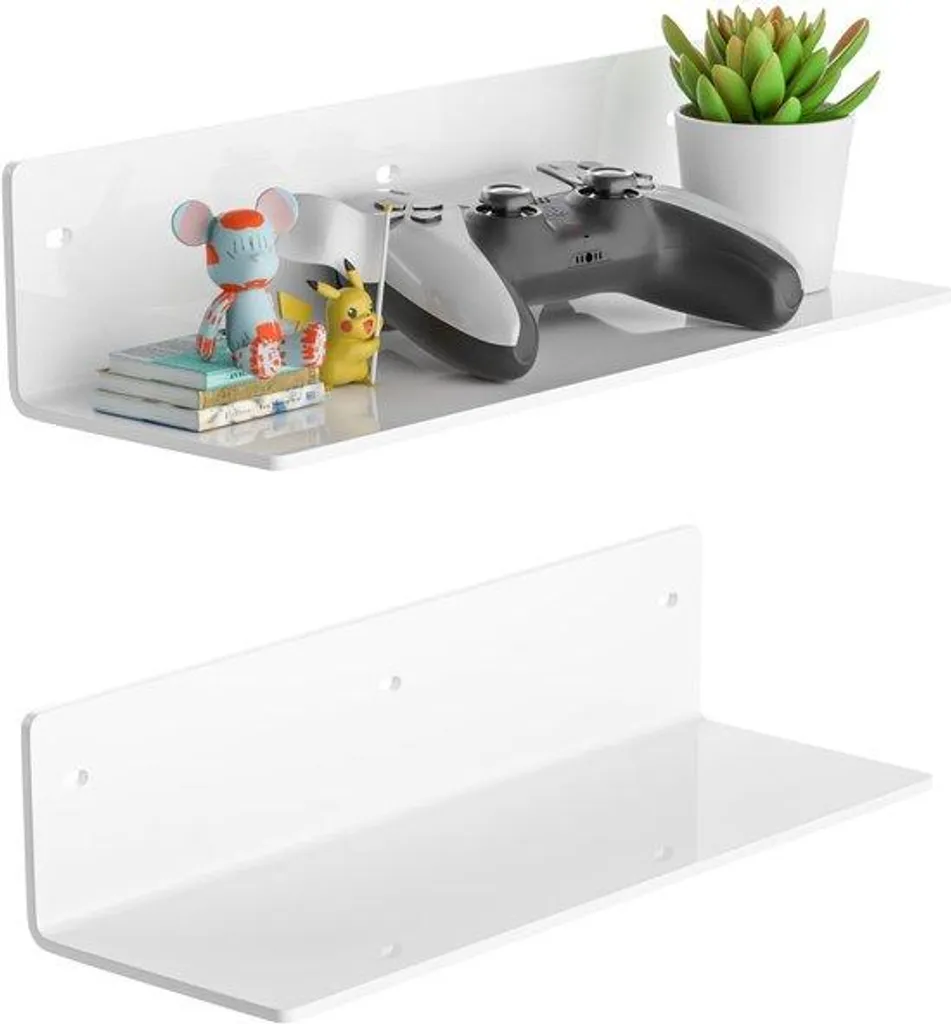 Étagère murale blanche en acrylique lot de 2 supports 30cm multi-usage