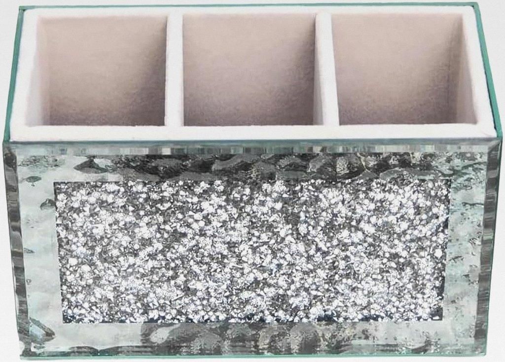 EagleWiz Crushed Diamond Jewel Brush Holder Organizer Beauty Box Makeup Brush Cup Container, 3 Fächer Make Up Brush Organizer White