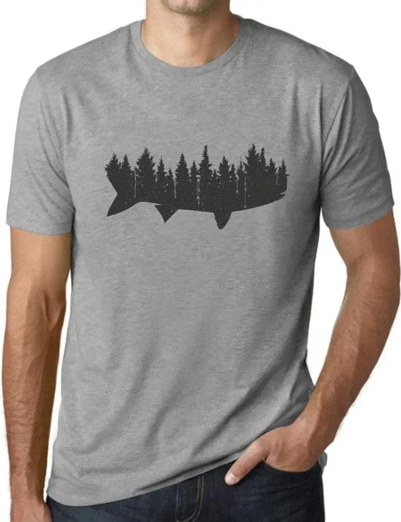 Herren Grafik T-Shirt Fisch und Wald Tri-Mischung – Fish And Forest Tri-Blend – Öko-Verantwortlich Vintage Jahrgang Kurzarm Lustige Druck Gebu...