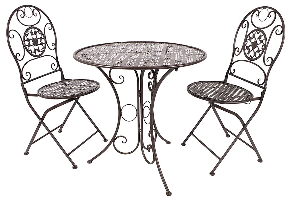 Kobolo Metalltischset Gartentischset Tisch und zwei Stühle aus Metall braun - Gartenmöbel Essgruppe für 2 Personen Tischgruppe Balkonmöbel Terr...