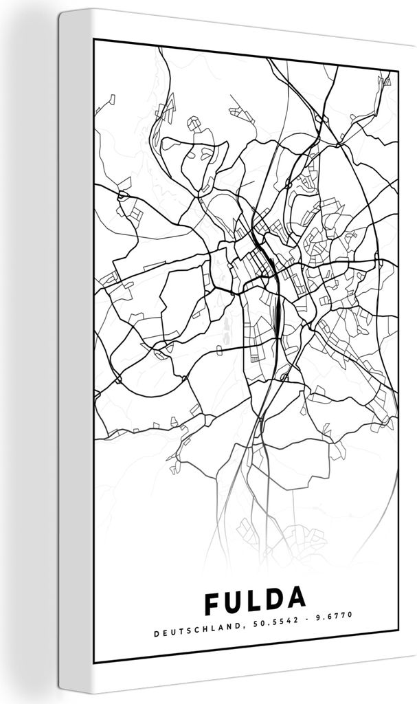 OneMillionCanvasses - Leinwandbilder - 90x140 cm, Karte - Fulda - Karte - Stadtplan, Wandbilder Kunstdruck Wanddekoration - Foto auf Leinwand - G...