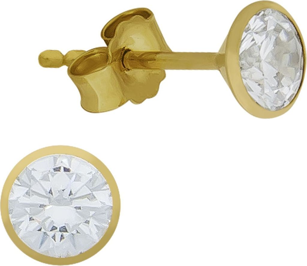 V Ohrstecker 585/- Gold 0,5cm gelb Zirkonia weiß Produktbild 