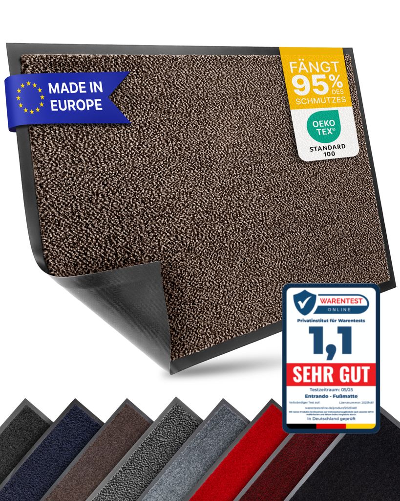 Entrando Fußmatte 60x90 cm in Braun Schwarz - waschbar, rutschfest, dünn, für innen und außen - ideal für Haustür, Flur, Balkon, Terrasse - S...