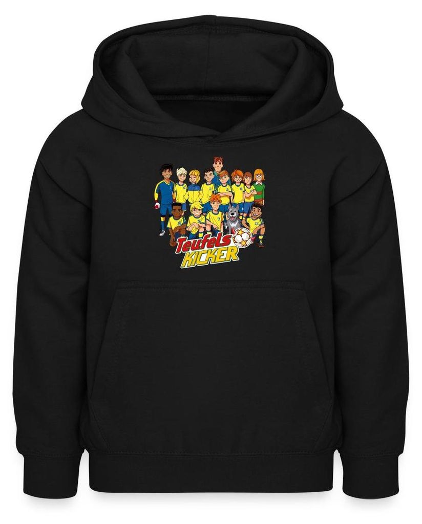 Spreadshirt Teufelskicker Fußballmannschaft Kinder Hoodie, S (5/6 Jahre), Schwarz