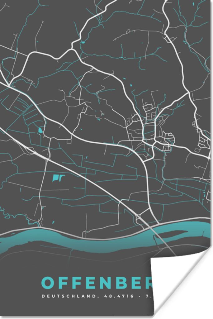 MuchoWow Poster Stadtplan - Offenberg - Deutschland - Karte 80x120 cm - Papierdruck