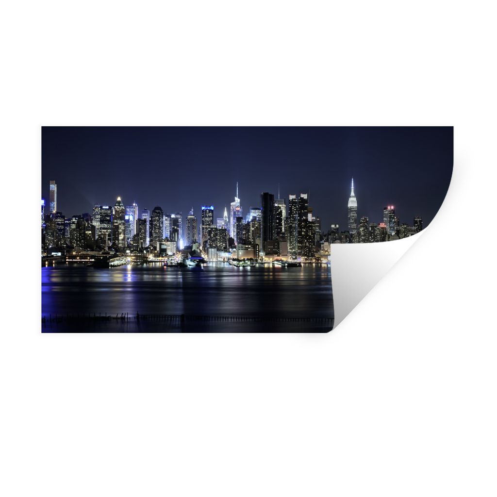 MuchoWow Wandtattoo Wandsticker Wandaufkleber New York - Licht - Skyline 160x80 cm Selbstklebend und Repositionierbar - Sticker - Dekorfolie