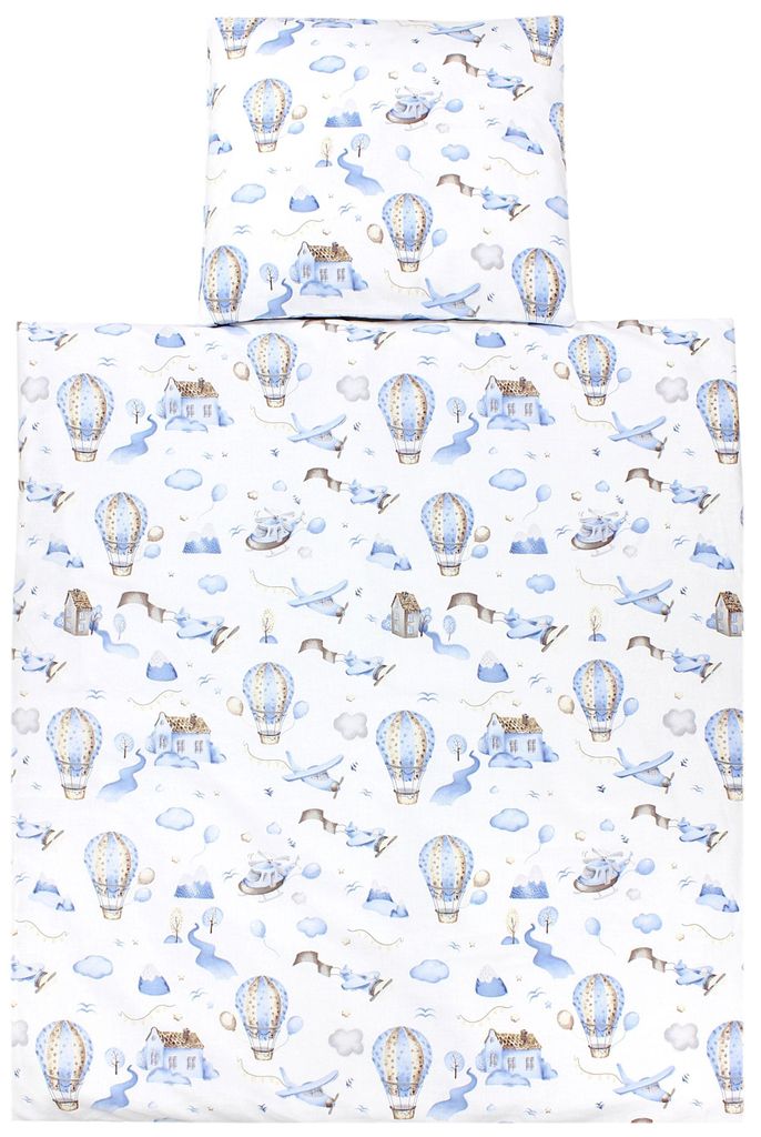TupTam Unisex Baby Wiegenset 4-teilig Bettwäsche-Set: Bettdecke mit Bezug und Kopfkissen mit Bezug, Farbe: Heißluftballons Blau, Größe: 80x80 cm