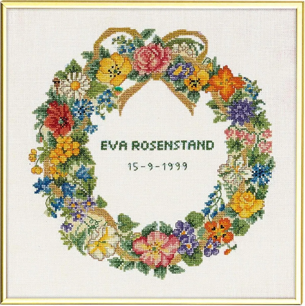 Eva Rosenstand set punto croce "Anniversary wreath", schema di conteggio, 30x30cm