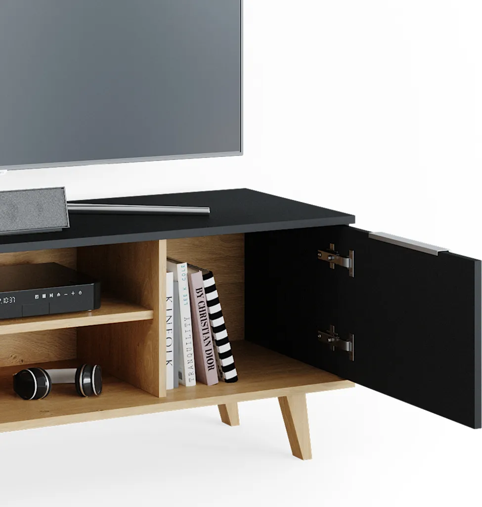 Banc TV bas gris anthracite avec rangements pour décodeur et console - 6