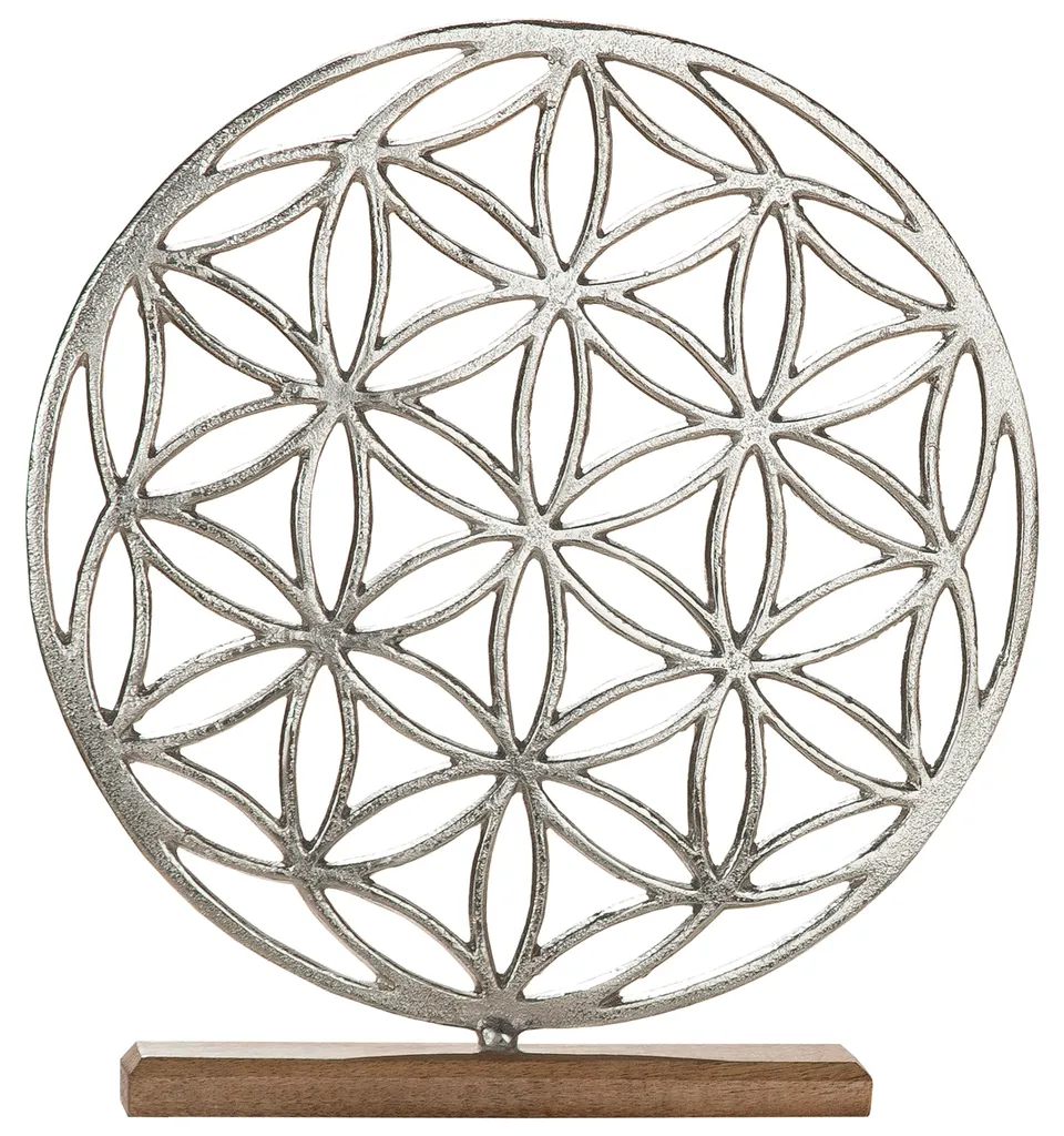 GILDE Lebensblume Fleur de Vie sur Socle en Bois Sculpture Déco 30cm