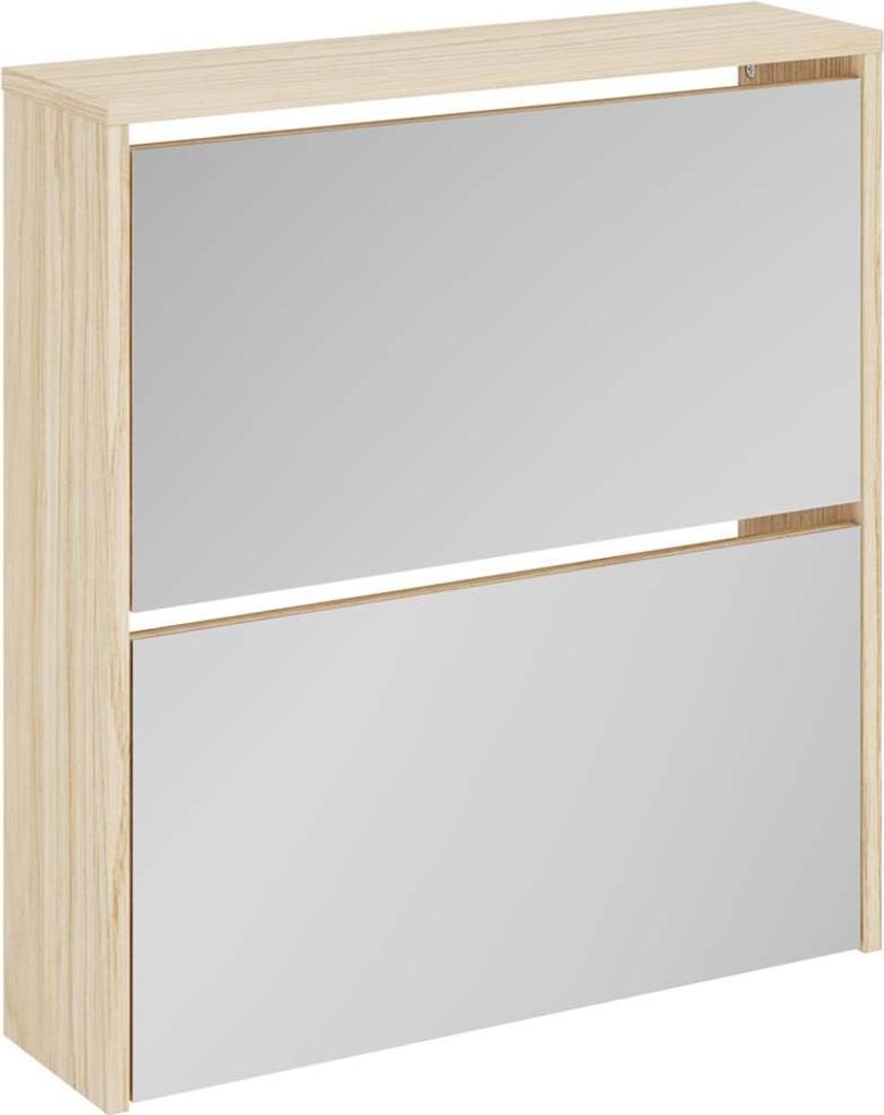 vidaXL Schuhschrank mit 2 Fächern Spiegel Eiche-Optik 63x17x67 cm