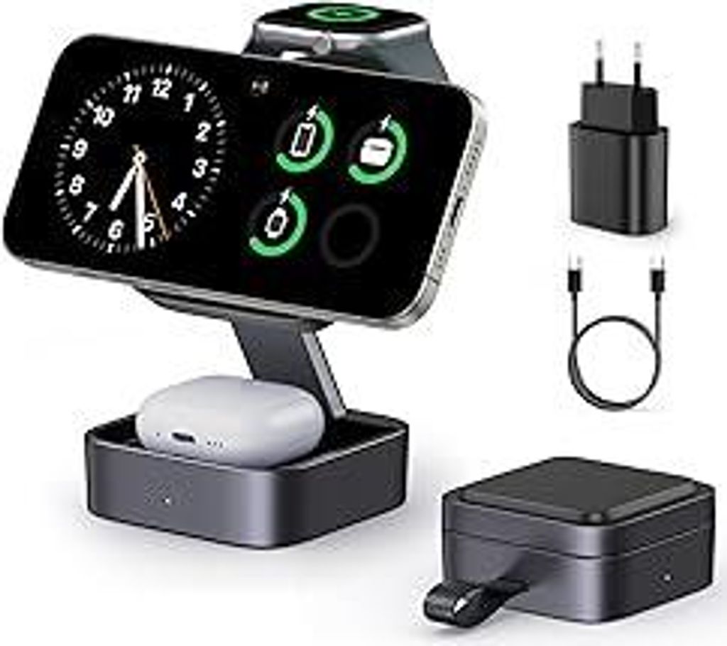 3-in-1 Ladestation für Apple, Magnetisches Faltbares Kabelloses Ladegerät mit Mag-Safe für iPhone Air/17/16/15/14/13/12 Serie, Apple Watch & Air...