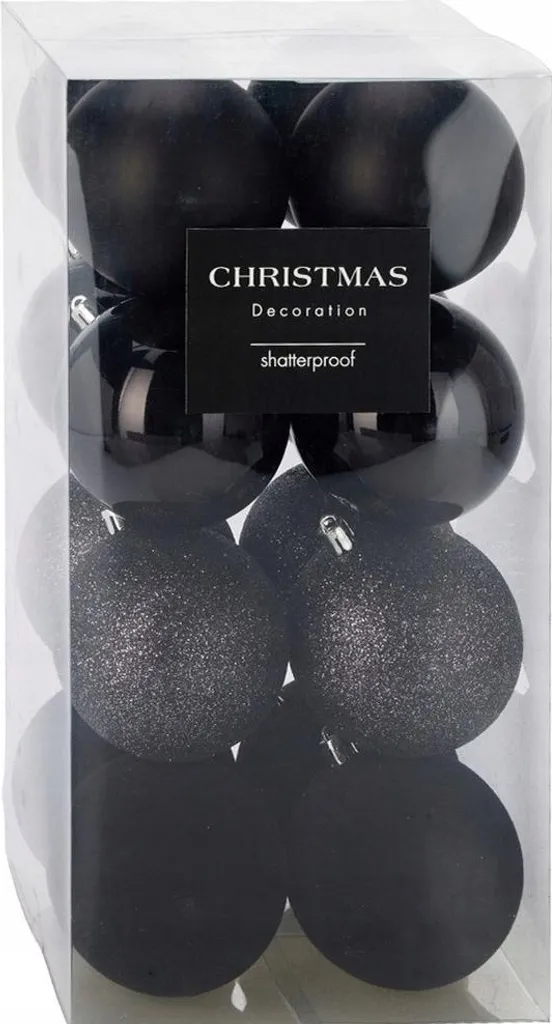 Boules de Noël noires pour décoration de sapin moderne - Set de 16 unités