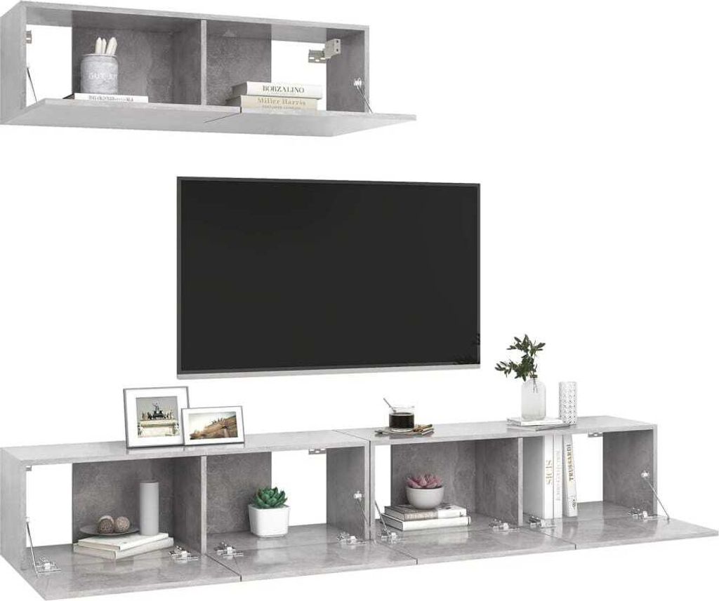 "2026 Aktion"TV-Tisch/TV-Schränk Skandinavisch - CLORIS - Fernsehenschrank -e 3 Stk. Betongrau Holzwerkstoff - NeuMöbel3525230