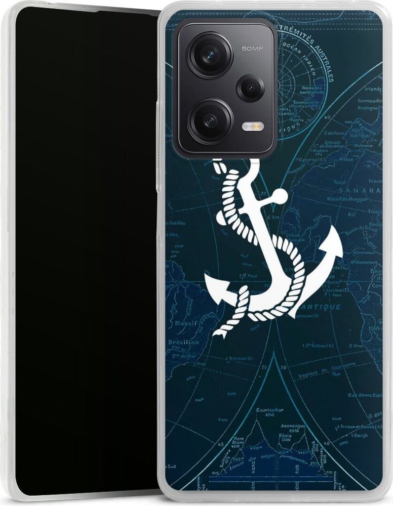 DeinDesign Slim Hülle für Xiaomi Redmi Note 12 Pro 5G Silikon Case Ultra Dünn Handyhülle Anker Landkarte Segeln