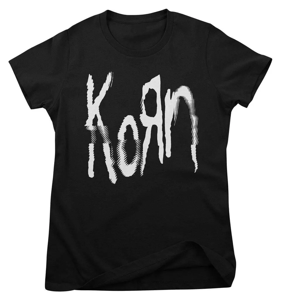T-shirt Femme Noir Korn Glitch Logo en Coton - Top Rock Original Taille M