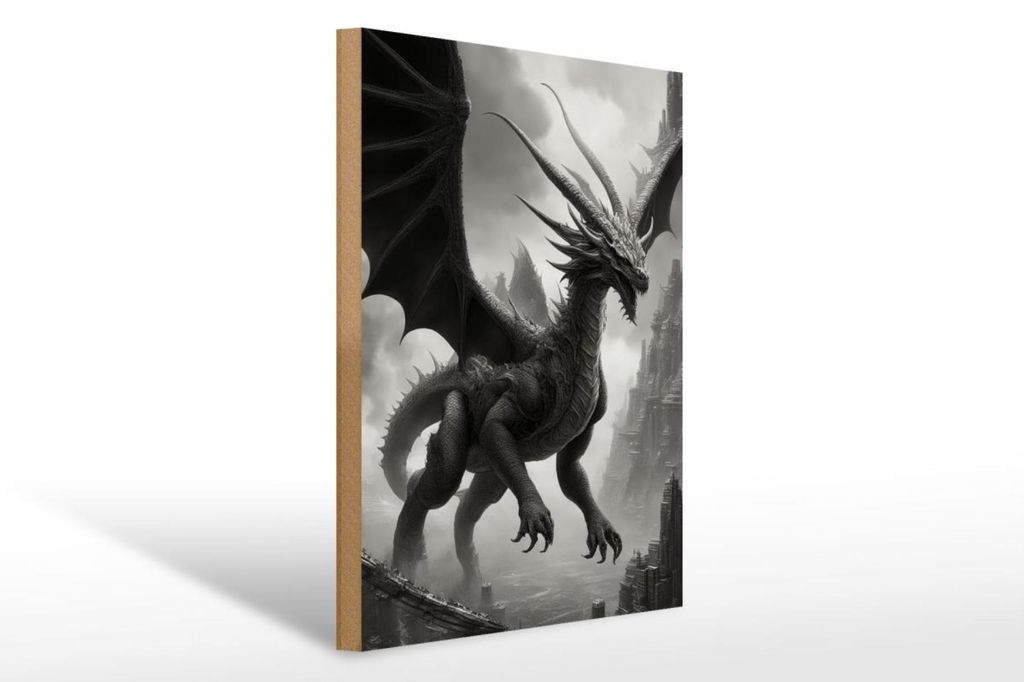 Holzschild Dunkler Drachenvater, 30x20 cm, Holzschilder Spruch Dragon