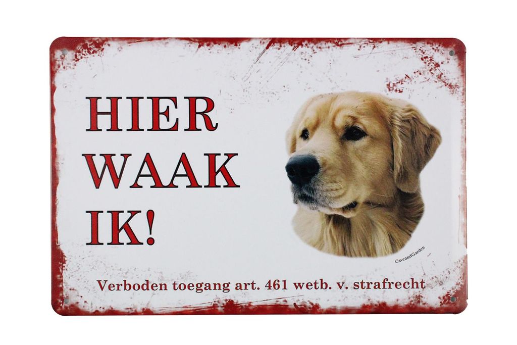 Hier waak ik Golden retriever - Metallschild - Hund - Metall poster - Retro blechschild - Blechschild - Vintage blechschild