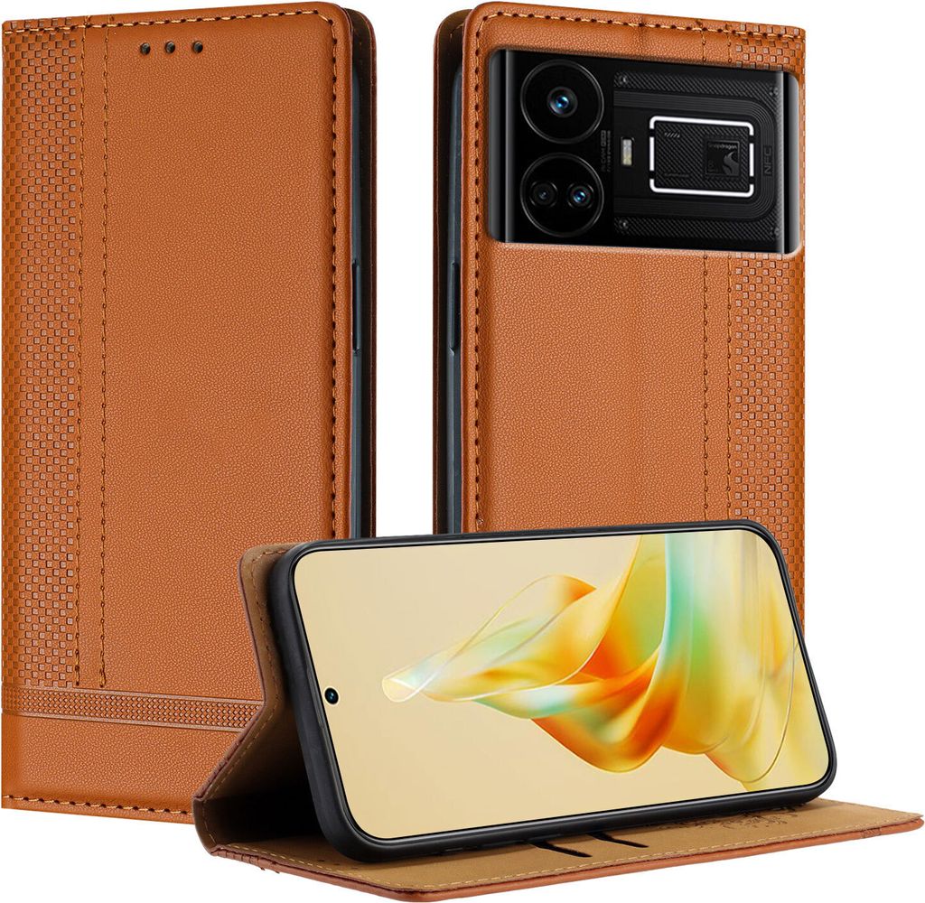 Handyhülle für Realme GT5 5G Leder Flip Klappbare Schutzhülle mit Standfunktion Braun