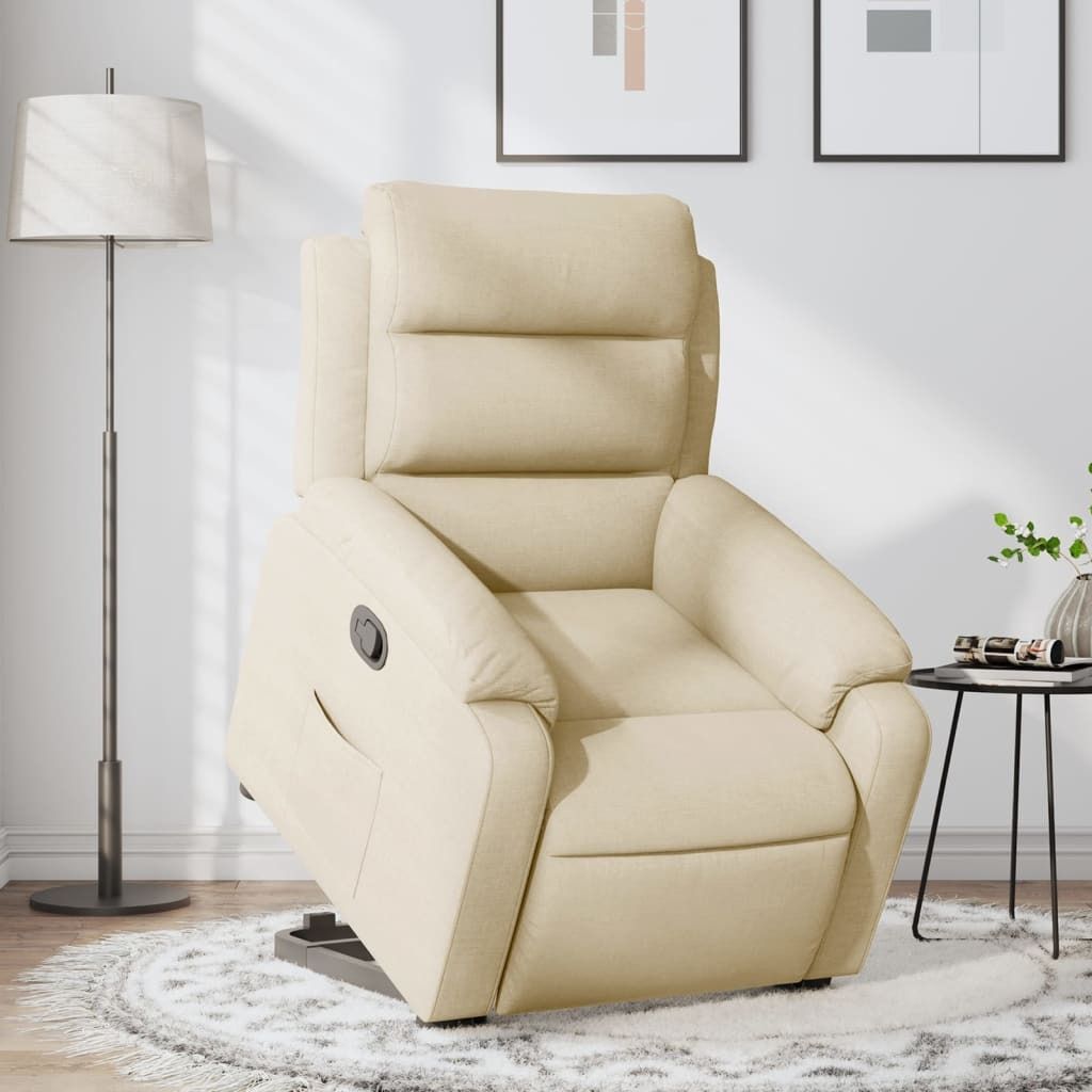 Relaxsessel mit Aufstehhilfe Creme Stoff , Klassische Sessel 2024 Neu