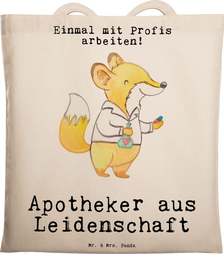 Mr. & Mrs. Panda Tote Bag Apotheker Leidenschaft - Transparent - Geschenk, Spruch, Einkaufstüte, Jutebeutel, Uni Tasche, Laptoptasche, Lustig, Ber...
