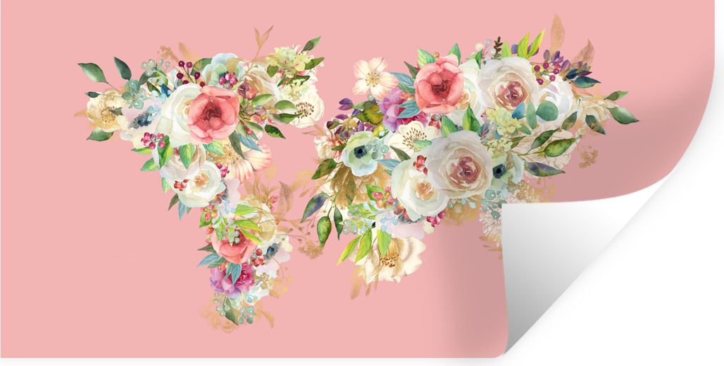 MuchoWow Wandtattoo Wandsticker Wandaufkleber Weltkarte - Blumen - Blätter 40x20 cm Selbstklebend und Repositionierbar - Aufkleber