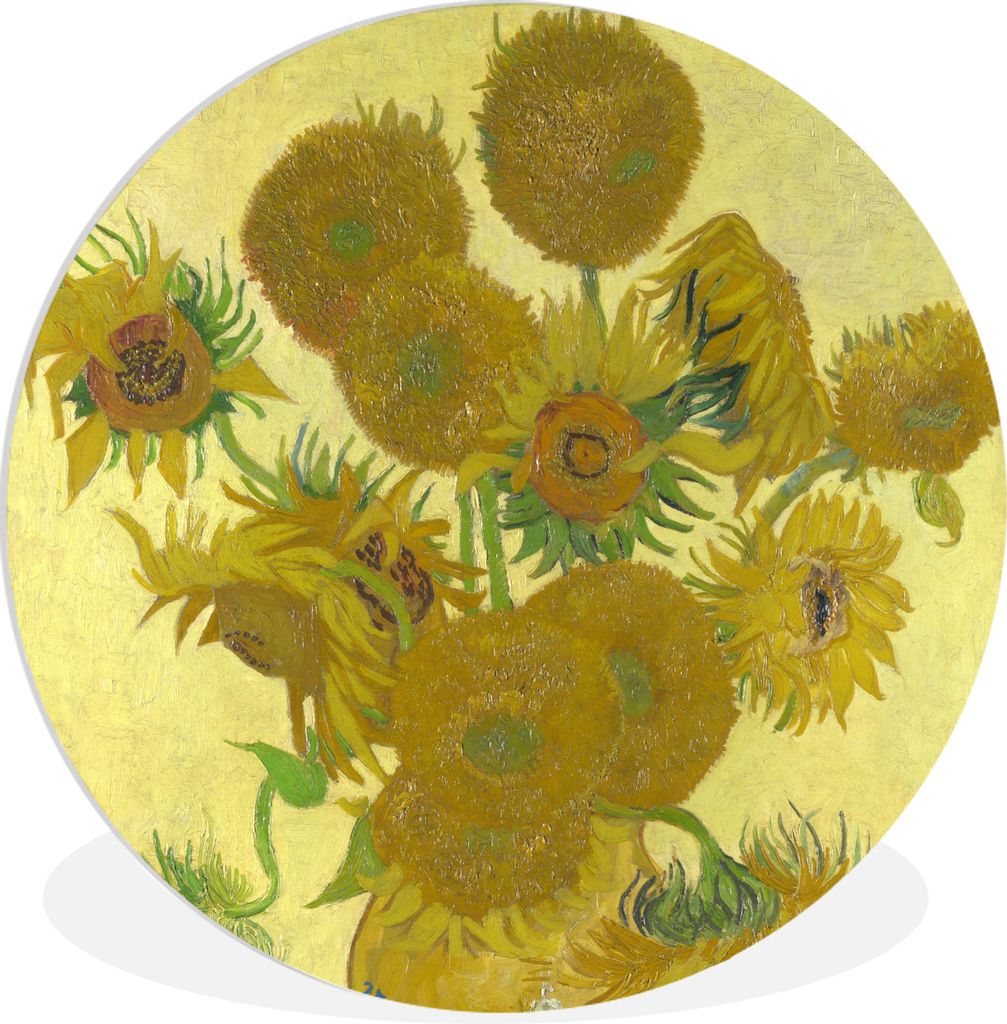 MuchoWow Rundes Wandbild - Runde Bilder Sonnenblumen - Gemälde von Vincent van Gogh Ø 90 cm Kreis Wanddekoration Kunststoff - Wandkreis - Wands...