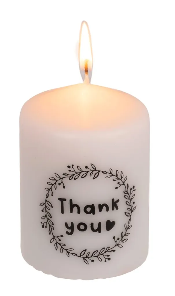 Bougie Pilier Inscription Merci - Cire Longue Durée 40h pour la Maison