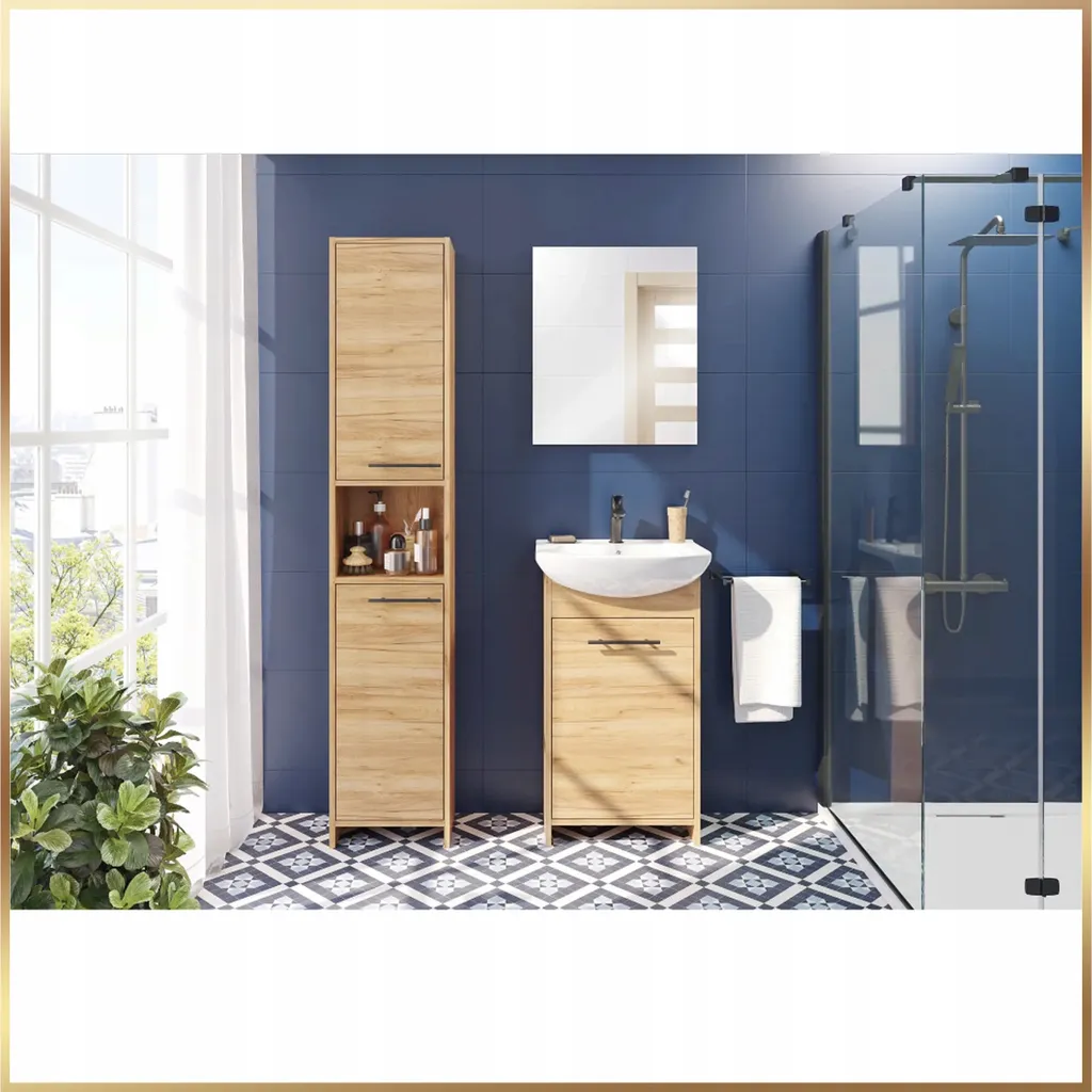 Solution Salle de Bain 45cm : Meuble Stamar Chêne avec Siphon Complet