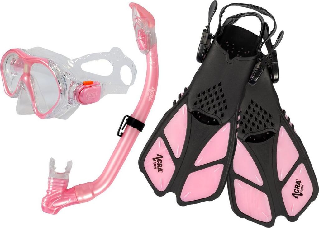 ACRA Kinder Schnorchelset 3in1, Rosa, Maske, Schnorchel und Flossen 32-35