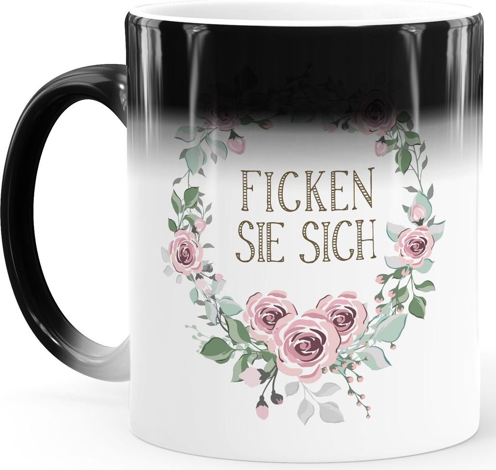 Zaubertasse Farbwechsel Tasse Blumige Schimpfworte Blumen lustige Bürotasse Geschenk Gag Beleidigungen MoonWorks Ficken Sie sich weiß Magic-Tasse