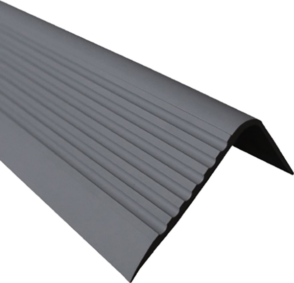 QUEST Treppenkantenprofil 40x52mm, 1.5m, Treppenprofil PVC für Treppenstufen, Treppenkantenschutz mit Rillen, Antirutsch, RGPD, dunkelgrau